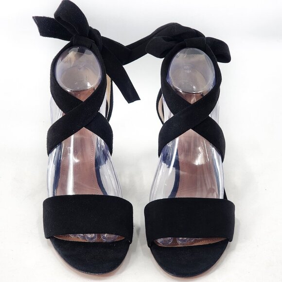 LEWIT Black Suede Wrap Around Tie Lace Up Block Heel Sandals - Picture 4 of 10